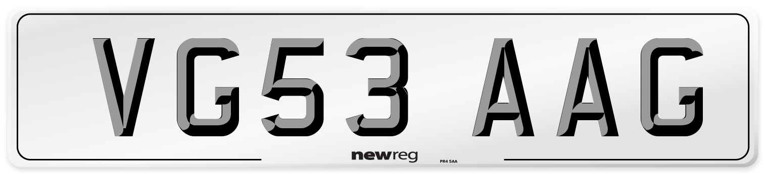 VG53 AAG Number Plate from New Reg